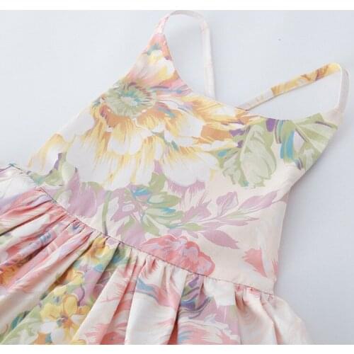 2019 Baby Girls Dress Brand Summer Beach Style Floral Print Party Backless Dresses For Girls Vintage Toddler Girl Clothing 1-10T