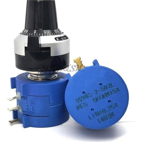 3590S-2 3590S Series Precision Multiturn Potentiometer 10 Ring Adjustable Resistor+1PCS Turns Counting Dial Rotary 6.35mm Knob