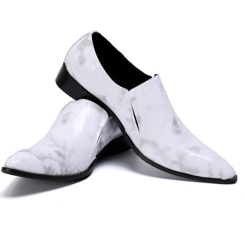 Italian Style Luxury Men Shoes calzado hombre Slip On Casual Office Dress shoes men White Printed Party Bridegroom Formal Shoes