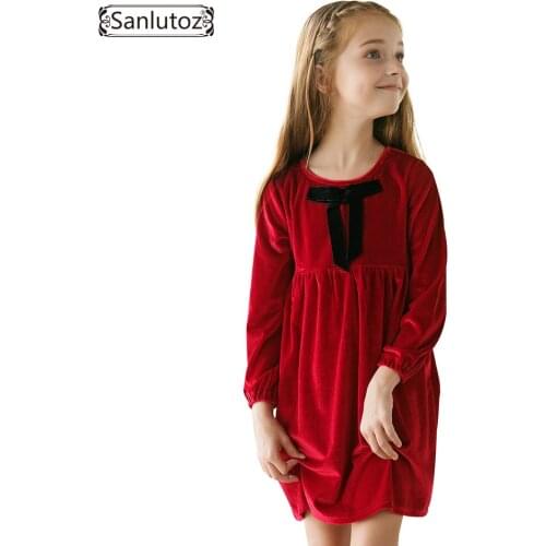 Sanlutoz Winter Girl Dress Bow Children Clothing Warm Kids Dress Toddler Brand 2017 Red Christmas Costume Party Wedding