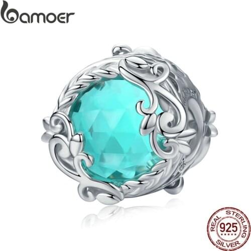 Bamoer Winding Blue Round Beads for Women Jewelry Making Blue Glass Crystal Charm fit Silver 925 Jewelry Bracelet BSC105