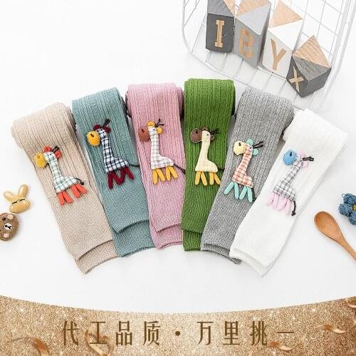 Spring and autumn girls' pantyhose baby cotton cute cartoon fawn jewelry solid color pantyhose baby girl winter clothes