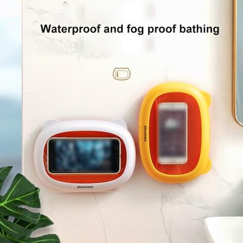 Waterproof Mobile Phone Box Wall Hanging Free Punching Bath Storage Bathroom Sealed Protective Cover Touch Screen Phone Holder