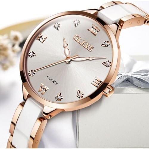 OLEVSBrand Luxury Women Watches Japanese Movement Quartz Watch Ceramic Chain Rose Gold Stainless Steel Bracelet Relogio Feminino