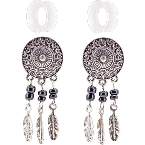 BODY PUNK Earrings For Women Piercing Jewelry Burnished Dreamcather Acrylic Black Double Flare Plugs And Flesh Tunnel