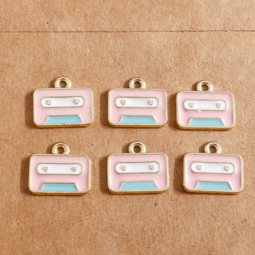 10pcs/lot Enamel Pink Tape Charms Handbag Pendant for Earrings Necklaces DIY Jewelry Findings 12*14mm