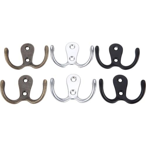 2Pcs 55*41mm Antique Wall Hooks Pot Hanger Hooks Handbag Bag Hanger Hooks Wall Door Bath Double Prong Coat Hook Hanger
