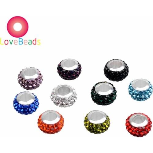 20pcs Big Hole Handmade Crezh Crystal Round Slide Beads Fit European Snake Chain Pandora Charm Bracelet Women Charming Jewelry