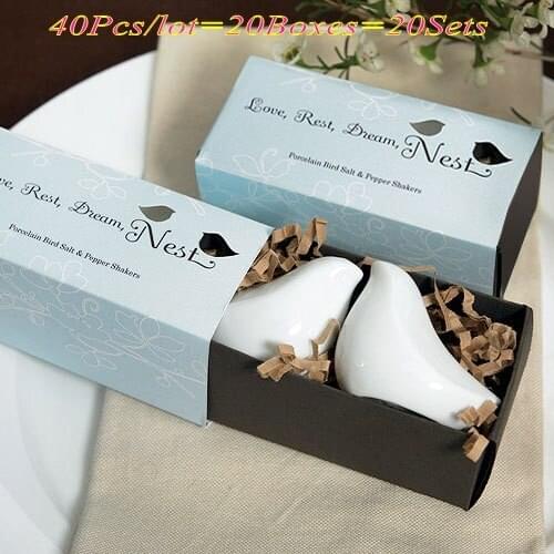 40Pcs/lot=20Sets=20Boxes Wedding gifts and favors of Love Birds Salt and Pepper Shakers For Bridal shower Favors and Party Gifts