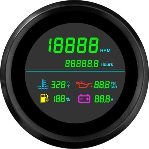 6 In 1 Multi-Function Tachometer 85mm LCD Tachometer Hour Meter Water Temperature Oil Pressure Fuel Gauge Voltmeter