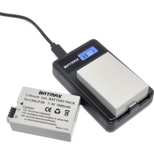 2Pc LP-E8 LPE8 LP E8 Camera Battery Bateria Batterie AKKU + LCD USB Charger For Canon EOS 550D 600D 650D 700D Rebel X4 X5 X6i X7