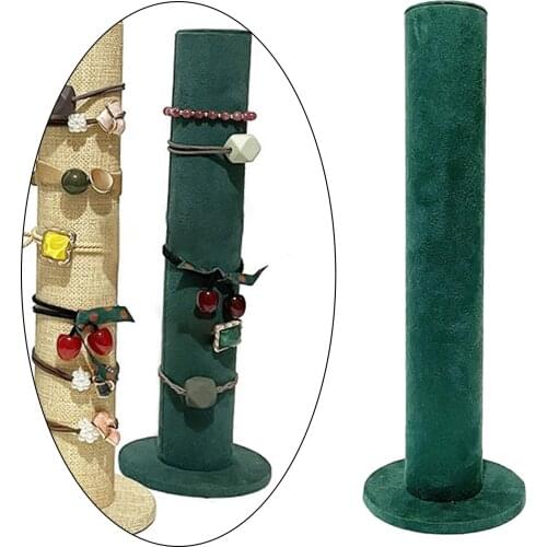 Velvet Jewelry Bracelet Display Stand Bar Bangle Bow Hair Band Holder, Height 31cm Green Color