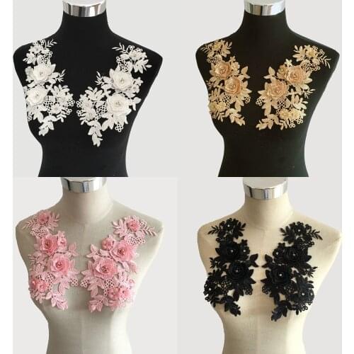 Black and white 3D three-dimensional flower decoration ABC pearl rhinestone applique fabric DIY craft supplies accessories