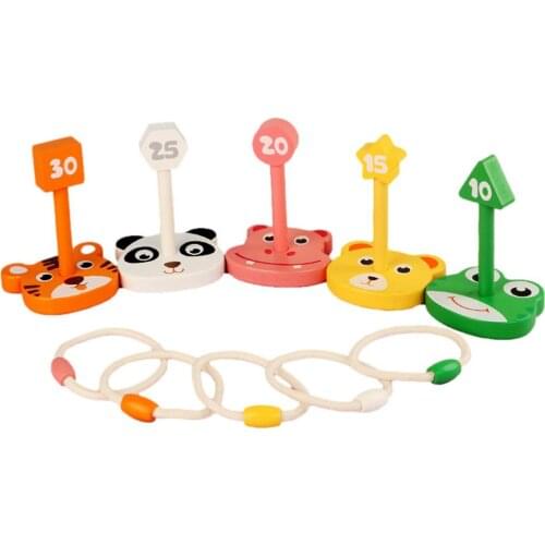 Childrens Wooden Throwing Ring Game Cartoon Animal Throwing Game Toy Parent-child Interaction Early Education Educational Toy