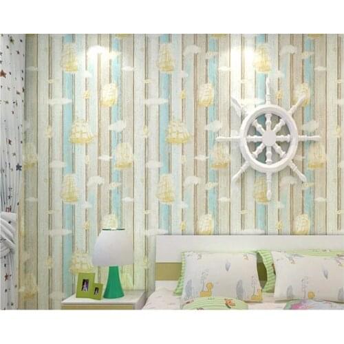 Beibehang Childrens room non-woven fashion personality wall paper modern simple sailing vertical stripes bedroom 3d wallpaper