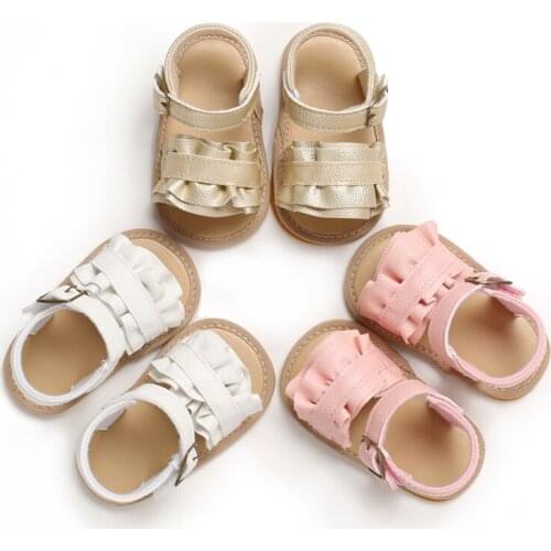 Infant Toddler Girls PU Soft LeatherSandals Summer Baby Shoes Ruffles Soft Sole Non-Slip Baby Girls Princess Sandals 0-18M