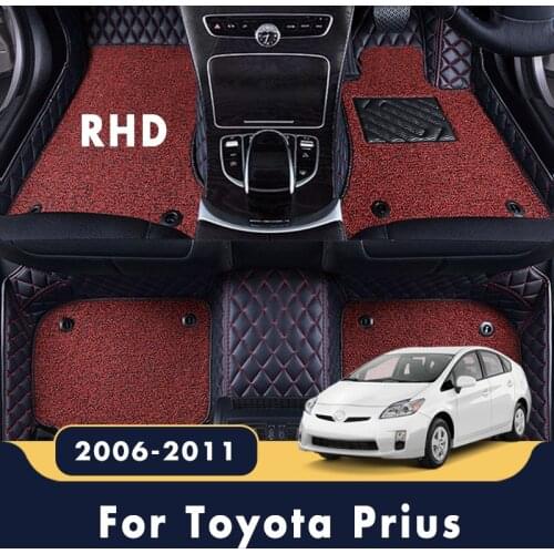 RHD Double Layer Wire Loop Car Floor Mats Carpets For Toyota Prius 2011 2010 2009 2008 2007 2006 Custom Auto Luxury Leather Rugs