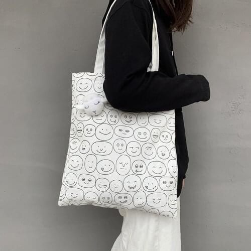 Women Canvas Shopping Bags Cartoon Shoulder Bags Korean Japanese Cotton Cloth Eco Reusable Casual Handbags Tote