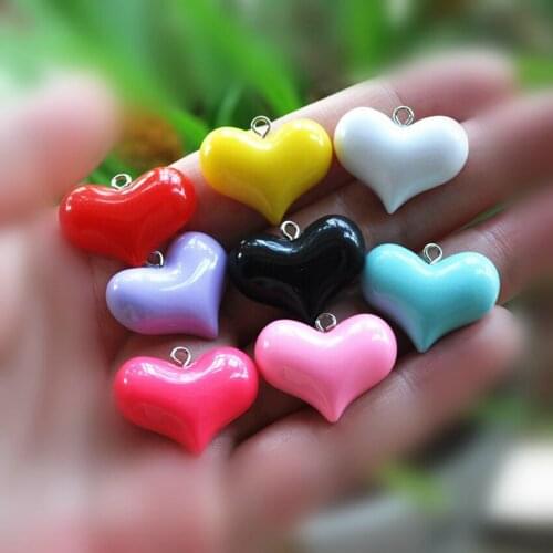 Resin Crafts For DIY Phone Decoration 24pcs Lovely Necklace Pendant Resin Heart Cabochons with hooks