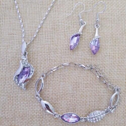 Fine jewelry 925 sterling silver suitable for ladies wedding angels fairy light purple necklace earrings bracelet set yw049