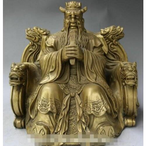China Pure Bronze Myth Beast Sit Dragon King Sea God Immortal Chair Statue