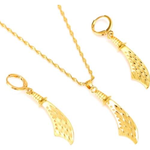 Gold knife pendant & necklace chain women Gold Color Jewelry sets for Girl boy Gift kids party Jewelry gift