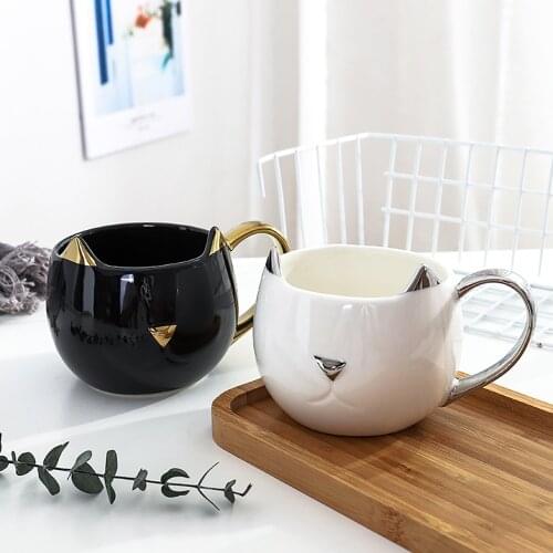 Cute Coffee Cat Mug Kitten Shape Ceramic Bone China Cool Gift For Lover Unique Milk Tea Oat Breakfast Cups Coffee Mug