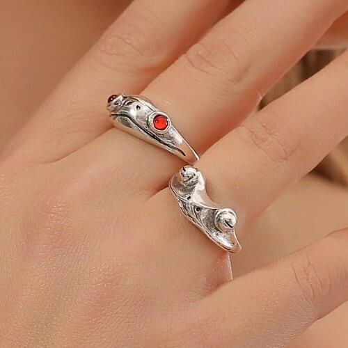 LATS Trendy Creative Vintage Copper Opening Frog Rings for Women Adjustable Silver Color Animal Joint Ring 2021 Fashion Jewelry