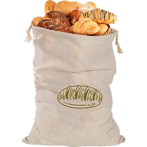 M68C Linen French Bread Bag Reusable Long Bread Biscuits Candy Wrapping Bags Food Storage Bag Loaf Drawstring Bag