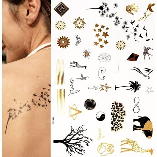 Minimalist Gold Metallic Temporary Tattoos,Over 25 Tattoo Designs Gold Black Silver (1 Sheets)