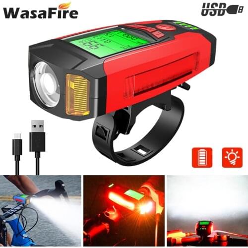 Multifunction Bicycle Light Bike Computer Horn LED Smart Shock Induction MTB Light USB Charging Cycling Speedometer LCD Display