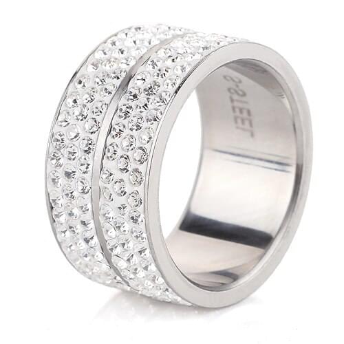 MONLA Wholesale High Quality Classic Stainless Steel 6 Row Double Crystal Jewelry Wedding Ring