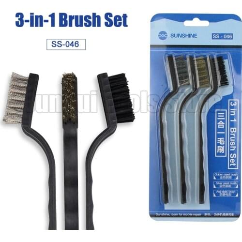 3-in-1 golden silver steel Anti-static brush Set for Mobile Phone Tablet PCB BGA Repair Soldering