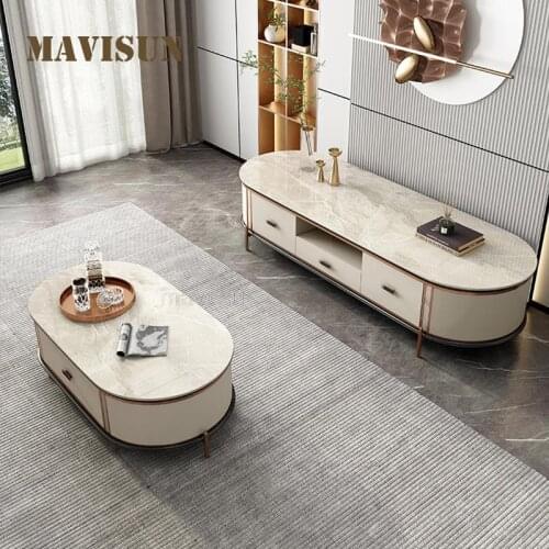 Centre Table Set High-end Living Room Luxury White Floor Cabinet And Coffee Table Combination Italian Indoor Furniture For Home