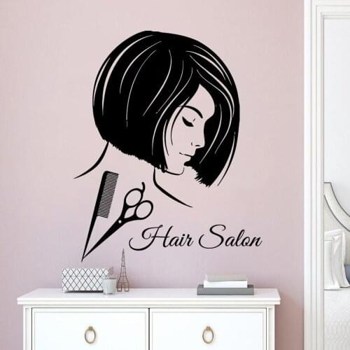Hair Design Wall Sticker Comb Scissor Tools Vinyl Wall Decal Hair Salon Logo Vinyl Wall Poster Hair Dressing Wall Poster AZ267