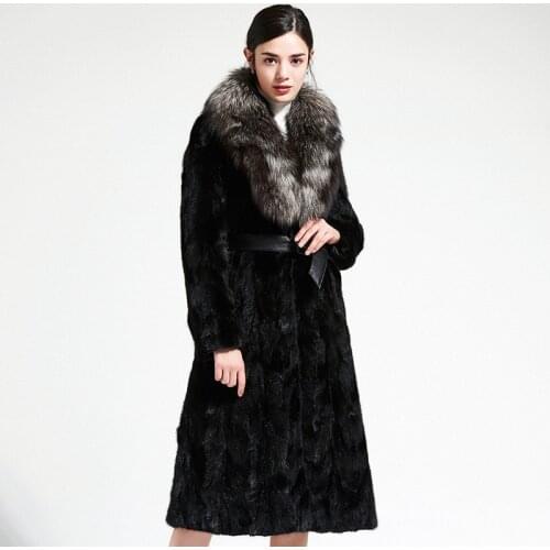 Real Coat with Fox Collar Winter Mink Fur Coats Women Clothes 2020 Elegant Thick Warm Long Jacket + Belt 2024