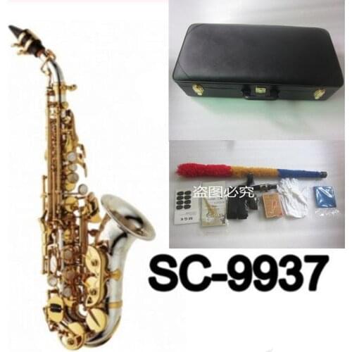 New Curved Soprano Saxophone SNickel Silver SC-9937 Brass Sax Mouthpiece For children and adults Patches Pads Reeds free cases