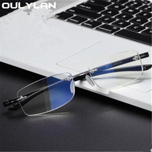 Oulylan Women Men Reading Glasses Vintage Anti-blue lightPresbyopia Eyeglasses Fashion Rimless Glasses Diopter +1.5 2.0 2.5 3.0