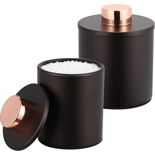 Bathroom Vanity Storage Organizer Canister Holder Apothecary Jar Set for Cotton Balls,Swabs,2 Pack Metal Cotton Swab Storage Box