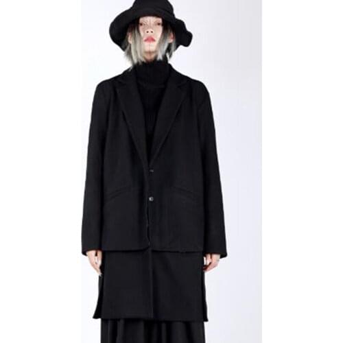 Autumn and winter new Japanese dark personality design in the long section of two fake wool coat coat suit