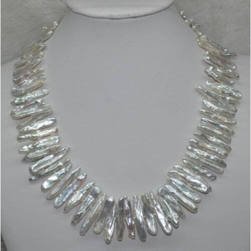 GORGEOUS Natural Rare white 17mm Keshi toothpick Pearl Necklace