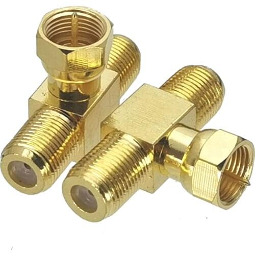 1Pcs F TV Male Plug to 2 two F TV Female Jack Triple T RF Adapter Connector 3 way