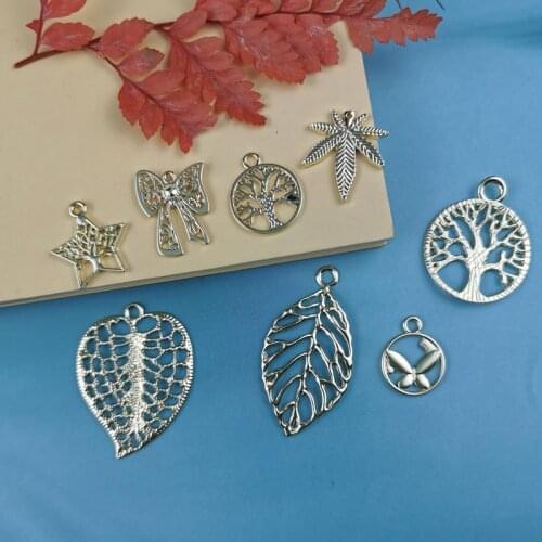 JeQue 10pcs Alloy Charms Gold Hollow Bow Ginkgo Biloba Maple Leaves Pendant For DIY Fashion Jewelry Earrings Making Accessories