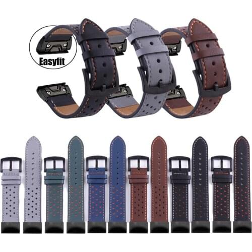 26 22mm Leather Watchband for Garmin Fenix6 6X pro/5 5X plus/3HR/Forerunner 935 Watch Quick Release Easyfit Wrist Band Strap