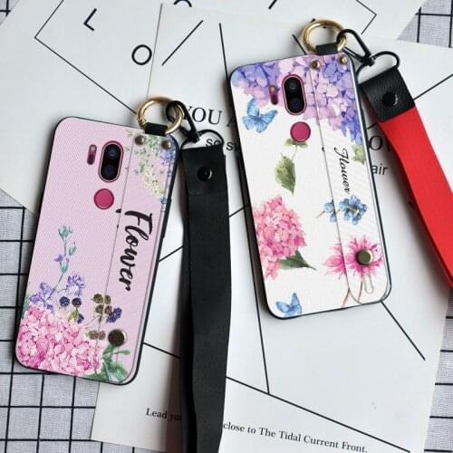 Luxury Floral Wristband Case For LG Optimus G5 G6 G7 ThinQ 3D Matte Silicone Full Coverr For LG Magna V20 V30 V50