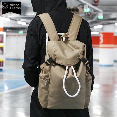Lightweight Nylon Fabric Mens Backpacks Fashion Drawstring Design School Backpack for Teenager Simple Urban Man Travel Backpack