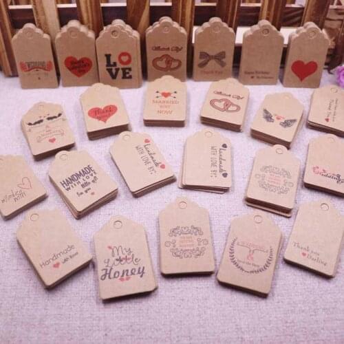 DIY 100pcs 3x5cm love tag handmade new paper card present Kraft or white paper thank you gift tags hand made with love tag