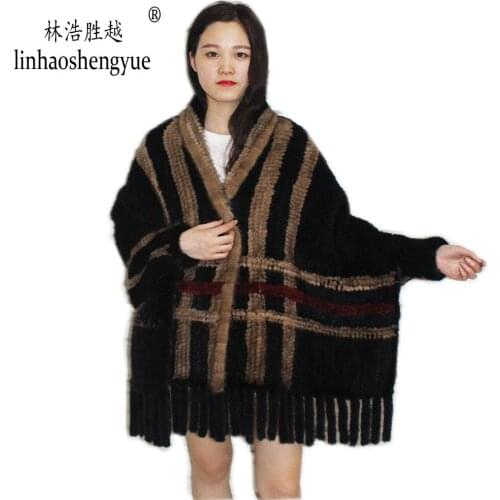 Linhaoshengyue 2020 Hot Fashion Women Mink Weave Fur Shawl