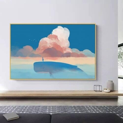 Nordic Beautiful Sky Sea Whale Canvas Painting Wall Art Posters and Prints Landscape Abstract Picture for Living Room Hoem Decor