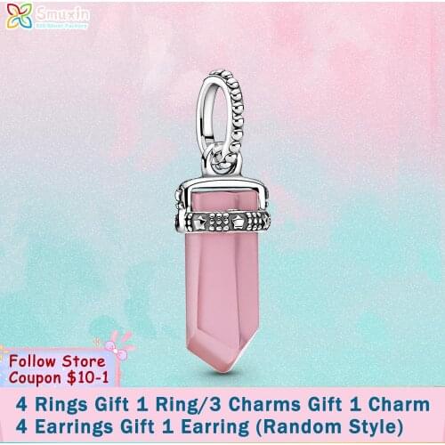 Smuxin 925 Sterling Silver Beads Pink Amulet Pendant fit Original Pandora Bracelets for Women Jewelry Making Birthday Gift